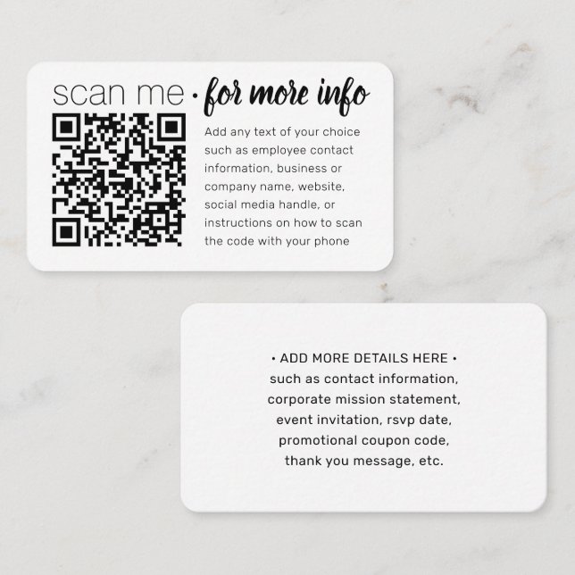 QR-kodgenerator Modern minimalistisk vit sökning Visitkort (Fram/baksida)