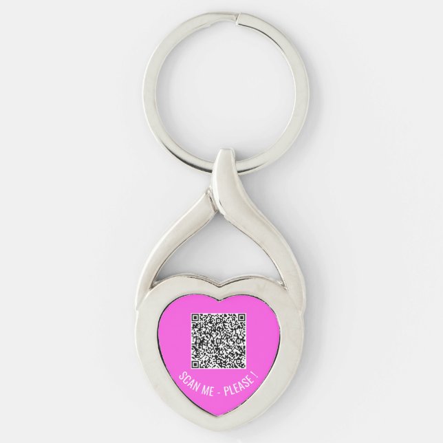 QR-kodgenomsökningsinformation om tangentbordsgåva Twisted Heart Silverfärgad Nyckelring (Framsidan)