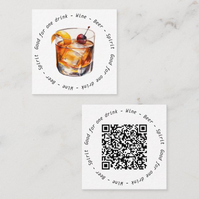 QR-kodhändelse - Kocktail Drink Voucher Fyrkantigt Visitkort (Fram/baksida)