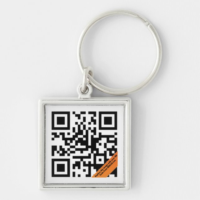 QR kodifierar Keychain Fyrkantig Silverfärgad Nyckelring (Framsidan)