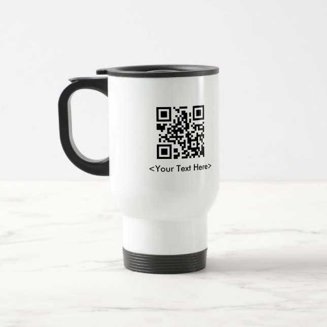 QR kodifierar travel mug med redigerbar text Resemugg (Vänster)