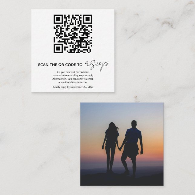 QR-kodkalligrafi OSA foto bröllop Tilläggskort (Fram/baksida)