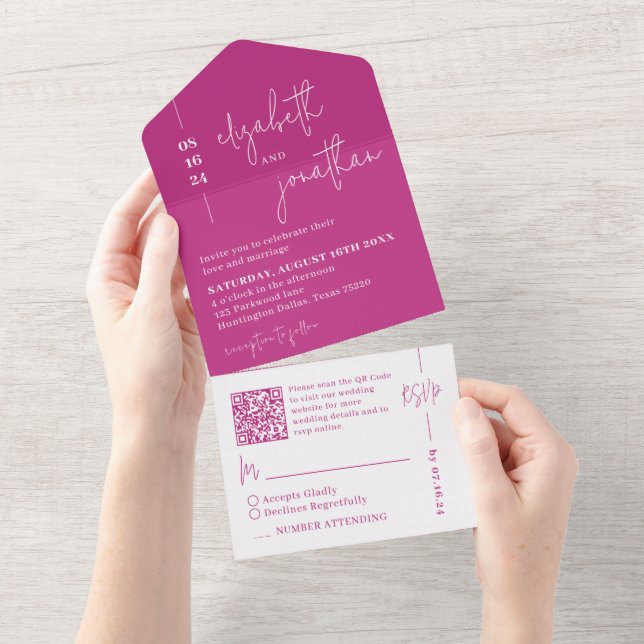 QR-kodklassskriptet Bröllop för enkel Magenta (Avrivbar del)
