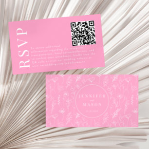 QR-kodkort för blommigt av elegant shock rosa bröl Tilläggskort