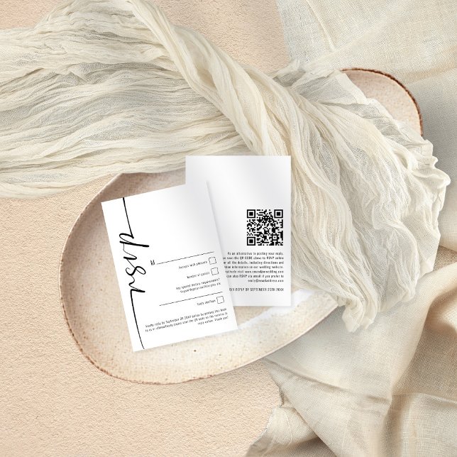 QR-kodkort för elegant Calligraphy QR Bröllop OSA Inbjudningar (Skapare uppladdad)