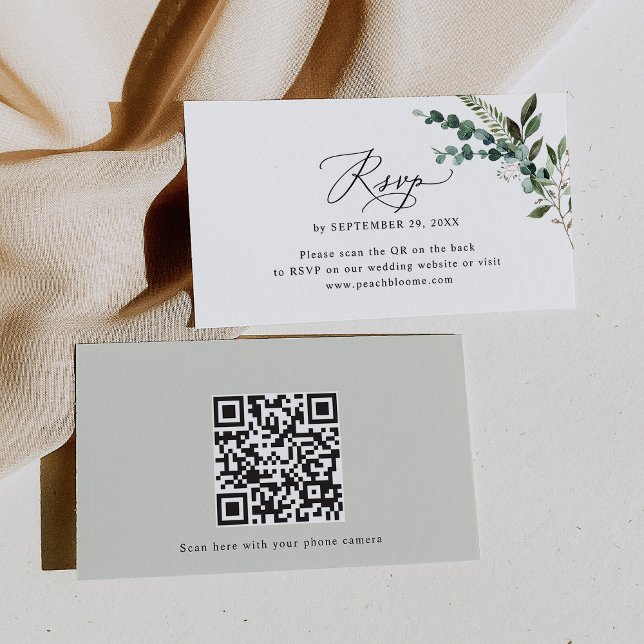 QR-kodkort för eukalyptus Greenery Bröllops OSA Visitkort (Skapare uppladdad)