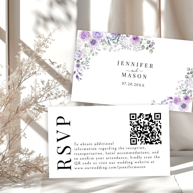 QR-kodkort för Lavender Lila Blommigt Bröllop OSA Tilläggskort (Skapare uppladdad)