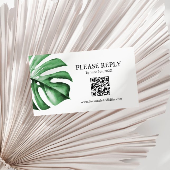QR-kodkort för Tropiska Handflatan Monstera Löv Br Visitkort (Skapare uppladdad)