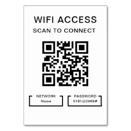 QR-kodkort för WiFi-lösenord och nätverks-Personli Bordsnummer