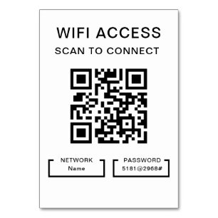 QR-kodkort för WiFi-lösenord och nätverks-Personli Bordsnummer