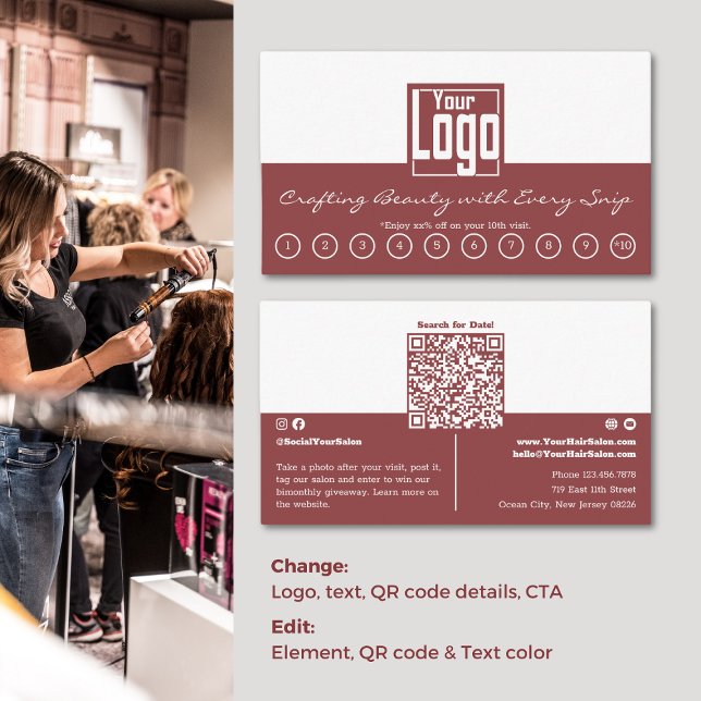 QR-kodkort med dubbla Färg-design för hårsäkring Lojalitetskort (QR-Code Dual-Color Design Hair Salon Loyalty Card)