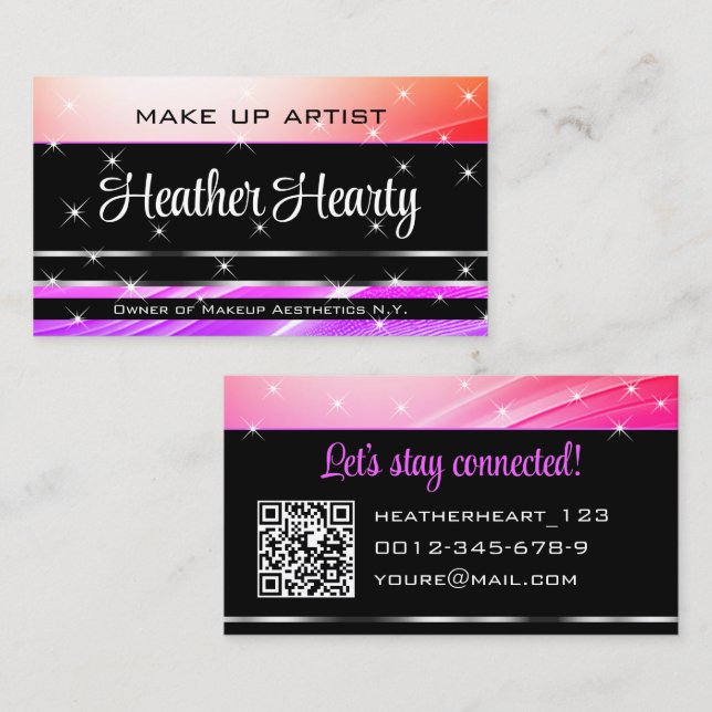 QR-kodmall Deluxe Black Rainbow Rosa Ombre Visitkort (Fram/baksida)