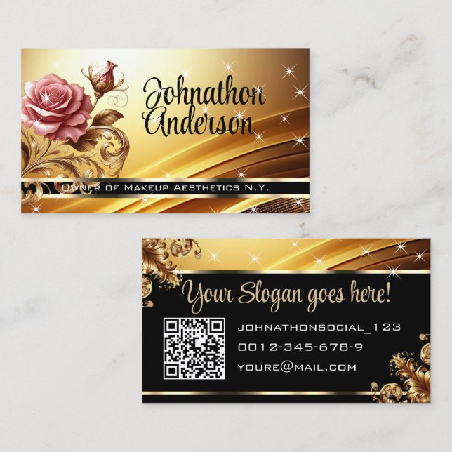 QR-kodmall Deluxe Golden Ro Luxury Chic Visitkort (Fram/baksida)
