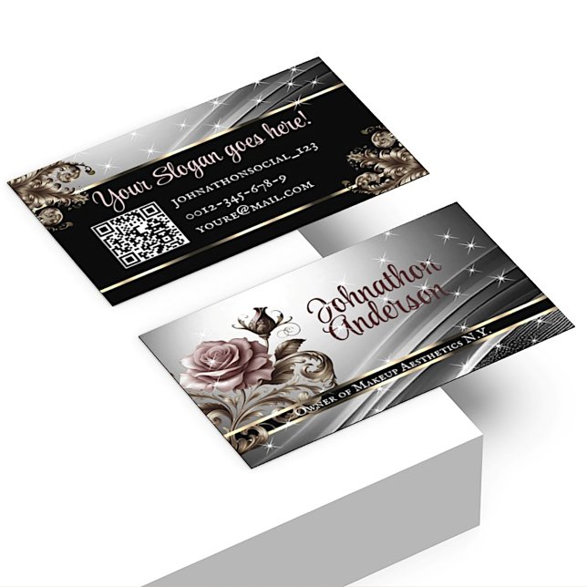 QR-kodmall Deluxe Silver Ro Luxury Chic Visitkort (Skapare uppladdad)