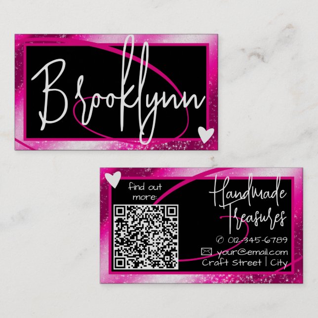 QR-kodmall Snyggt Girly Rosa Ram Heart Visitkort (Fram/baksida)