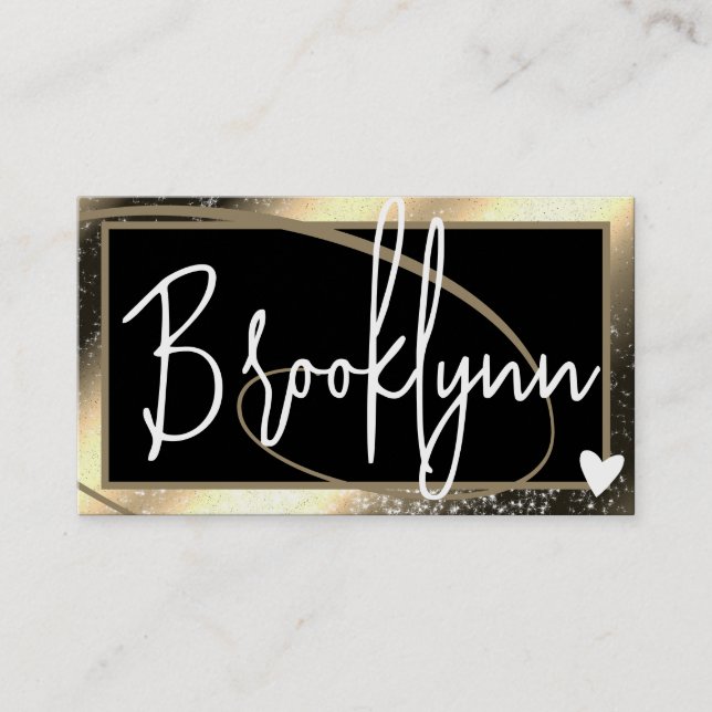 QR-kodmall Snyggt Golden Guld Ram Heart Visitkort (Framsida)