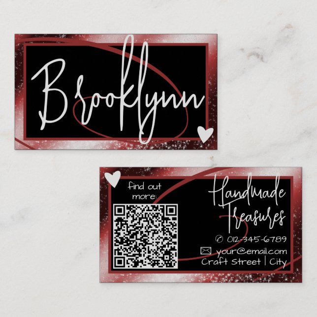 QR-kodmall Snyggt Red Burgundy Ram Heart Visitkort (Fram/baksida)