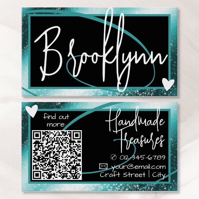 QR-kodmall Snyggt Teal Aqua Ram Heart Visitkort (Skapare uppladdad)