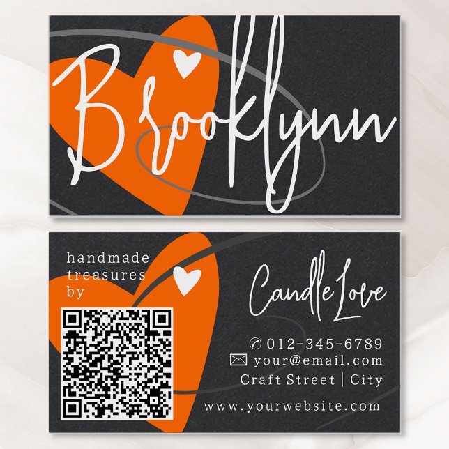 QR-kodmallens Orange Made Kärlek Heart Crafters Visitkort (Skapare uppladdad)
