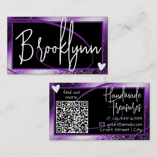 QR-kodmallens Snyggt Lila Ombre Ram Heart Visitkort (Fram/baksida)