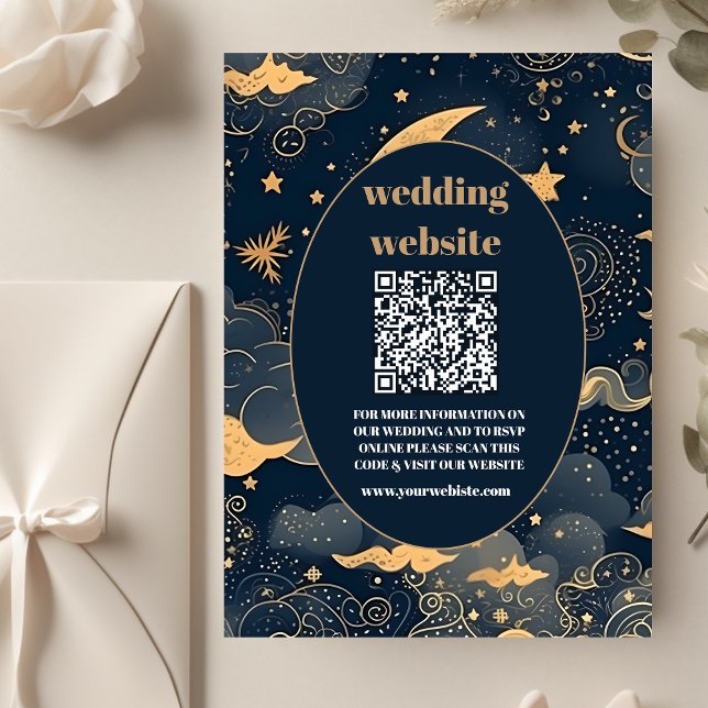 qr kodMidnight Blue Guld Celestial Bröllop Tilläggskort (Skapare uppladdad)