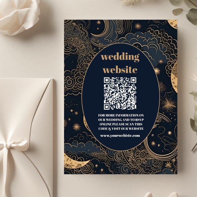 qr kodMidnight Blue Guld Celestial Bröllop Tilläggskort (Skapare uppladdad)