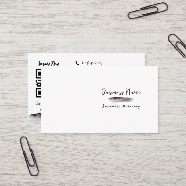 QR-kodminimalistiskt vattenfärgssvart Affärskort Visitkort (Fram/Back In Situ)