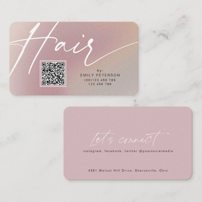 QR-kodmoderna affärskort för hårstylist Visitkort (Fram/baksida)