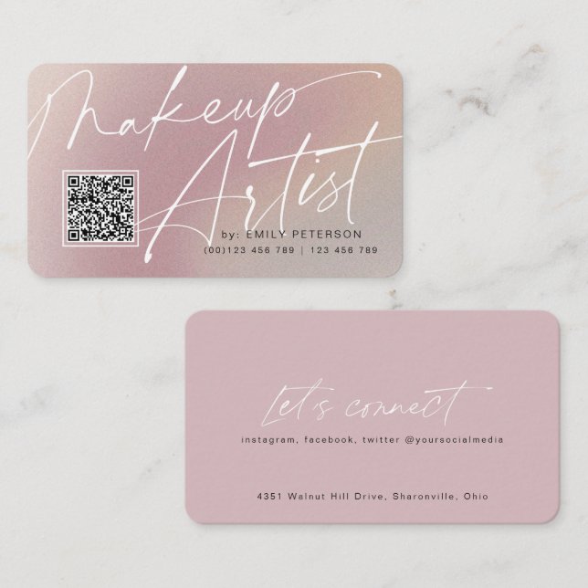 QR-kodmoderna affärskort för makeup-artist Visitkort (Fram/baksida)