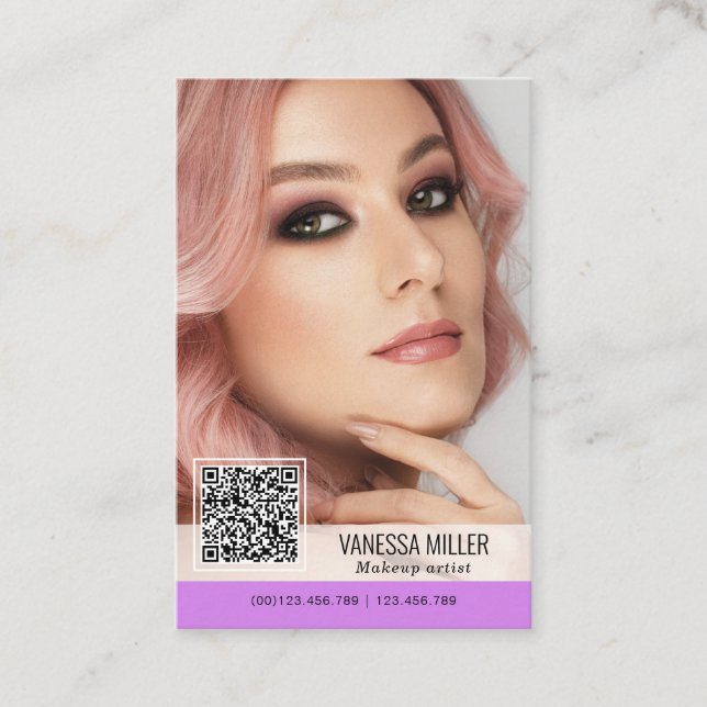 QR-kodmoderna affärskort för makeup-artist  Visitkort (Framsida)