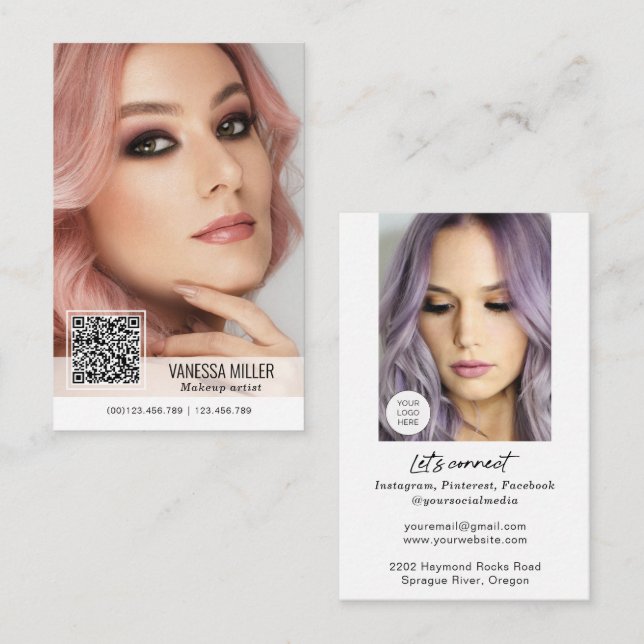QR-kodmoderna affärskort för makeup-artist  Visitkort (Fram/baksida)