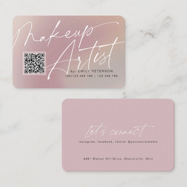 QR-kodmoderna affärskort för makeup-artist Visitkort (Fram/baksida)
