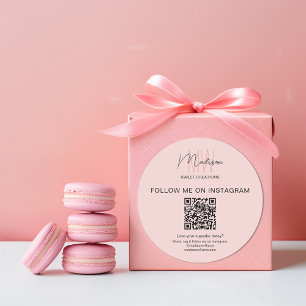 QR-kodmonogram Logotyp Rosa Bakery Business-etiket Runt Klistermärke