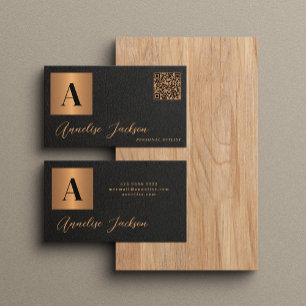 QR-kodmonogram svart guld-lyx-elegant Visitkort
