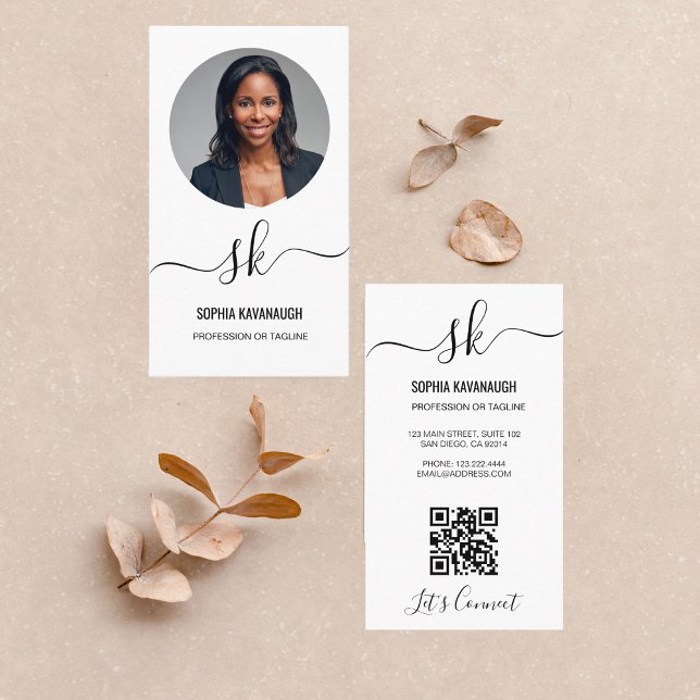 QR-kodmonogramfoto för elegant-skriptkalligrafi Visitkort (Skapare uppladdad)