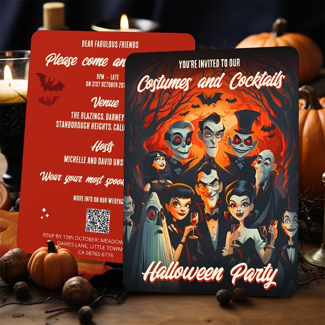 QR-kodnummer och Cocktails Vuxen Halloween Inbjudningar (Skapare uppladdad)