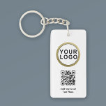 QR-kodnyckelkedja för Business Logotyp QR | Svartv<br><div class="desc">QR-nyckelkedja för QR-Logotyp för elegant - företag | Svartvit. Anpassa med anpassningsbarnas logotyp och text.</div>