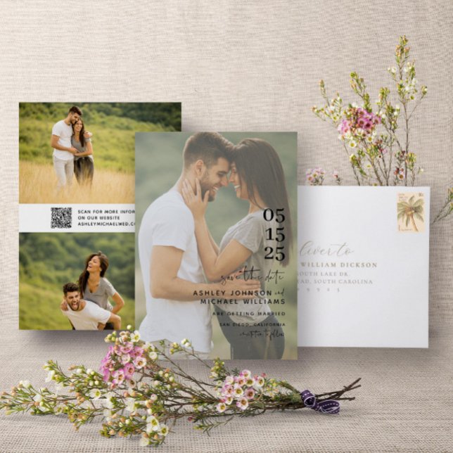 QR-kodövertäckning 3 fotomodern typografi för Eleg Spara Datumet (QR Code Save the Date!)