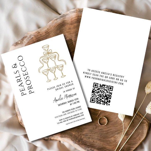QR-kodpärlor och Prosecco-Möhippa Inbjudningar (Skapare uppladdad)