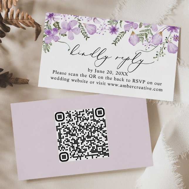 QR-kodrad Lavender Bröllop OSA-kuvert Visitkort (Skapare uppladdad)