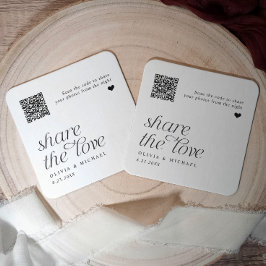 QR-kodsfotodelning Modern Simple Bröllop Underlägg Papper Kvadrat