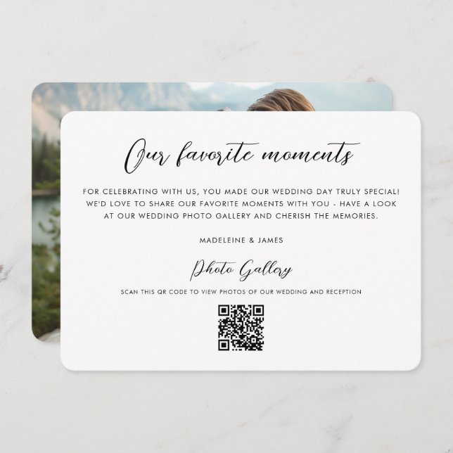 QR-kodsfotogalleriet Modern skript Bröllop Tack Kort (Fram/baksida)