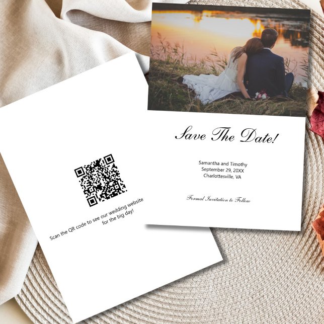 QR-kodsfotokort för Bröllop spara datum Inbjudningar (QR code Photo Wedding save the date card. )
