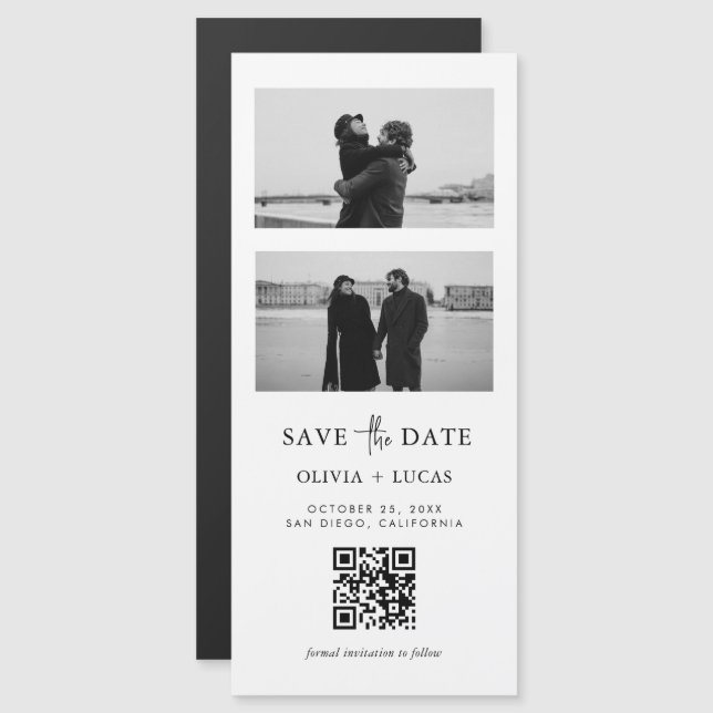 QR-kodsfotostrippa Magnetic Bröllop spara datum (Fram/baksida)