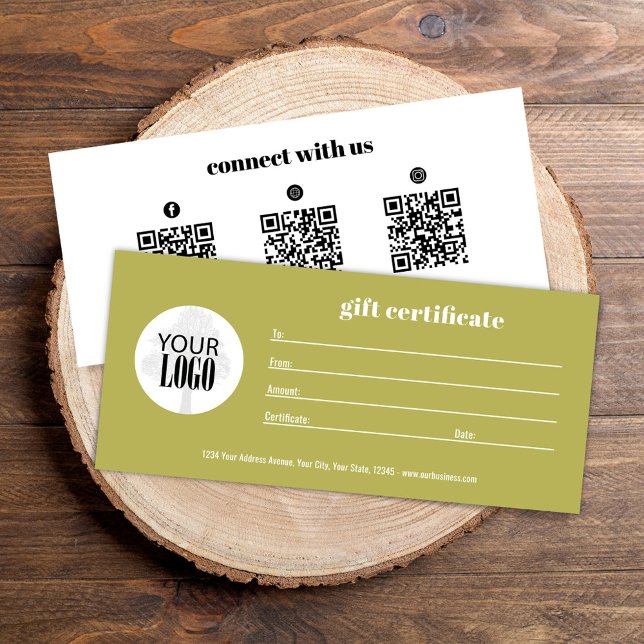 QR-kodsgåvointyg för enkel Logotyp Guld (Gold add your logo custom gift certificate. )