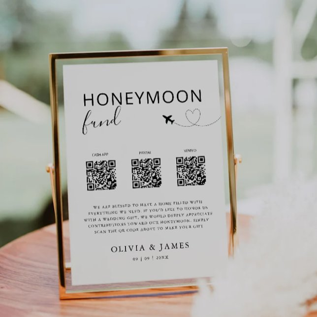 QR-kodsignatur, Bröllop Honeymoon in Inbjudningar (Honeymoon Fund QR Code Sign, Wedding Honeymoon In Invitation)