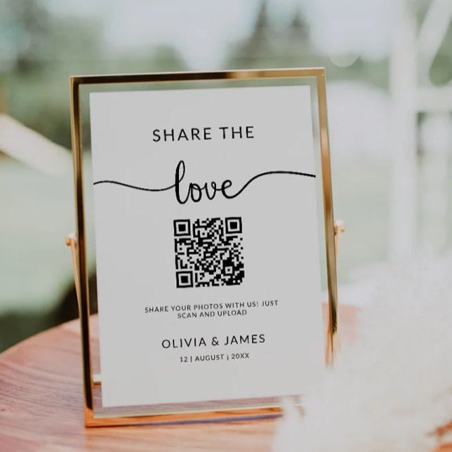  QR-kodsignatur för Kärlek, Bröllop fotosignatur Inbjudningar (Share The Love QR Code Sign, Wedding Photo Sign Invitation)