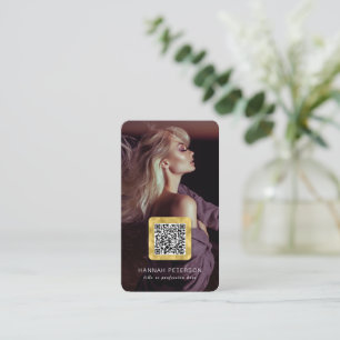 QR-kodskannerbar streckkod, modernt trendig guld-f Visitkort