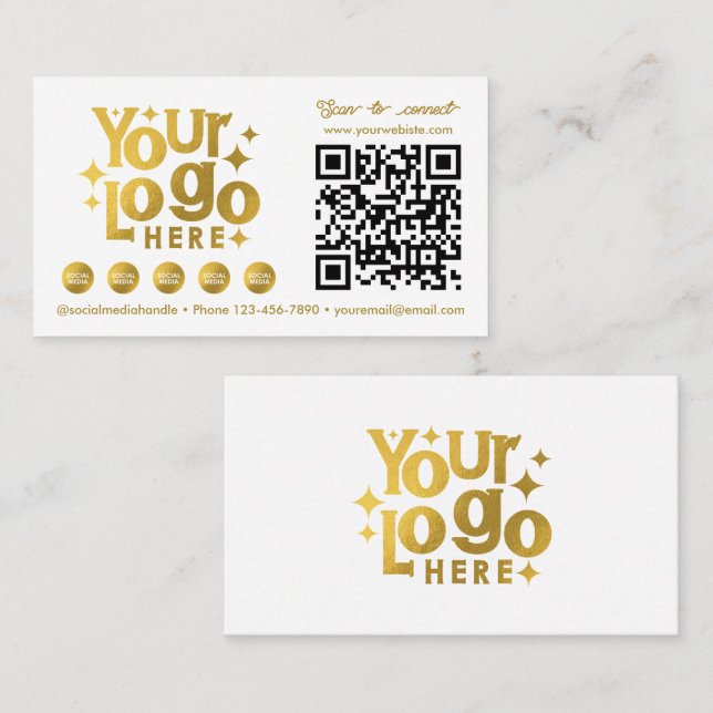 QR-kodskanningsbar Social Media Guld Business Logo Visitkort (Fram/baksida)