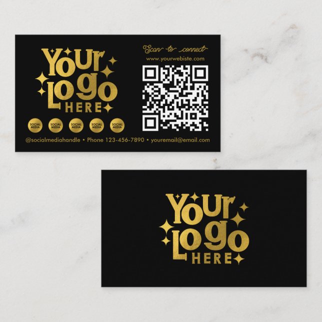 QR-kodskanningsbar Social Media Guld Business Logo Visitkort (Fram/baksida)